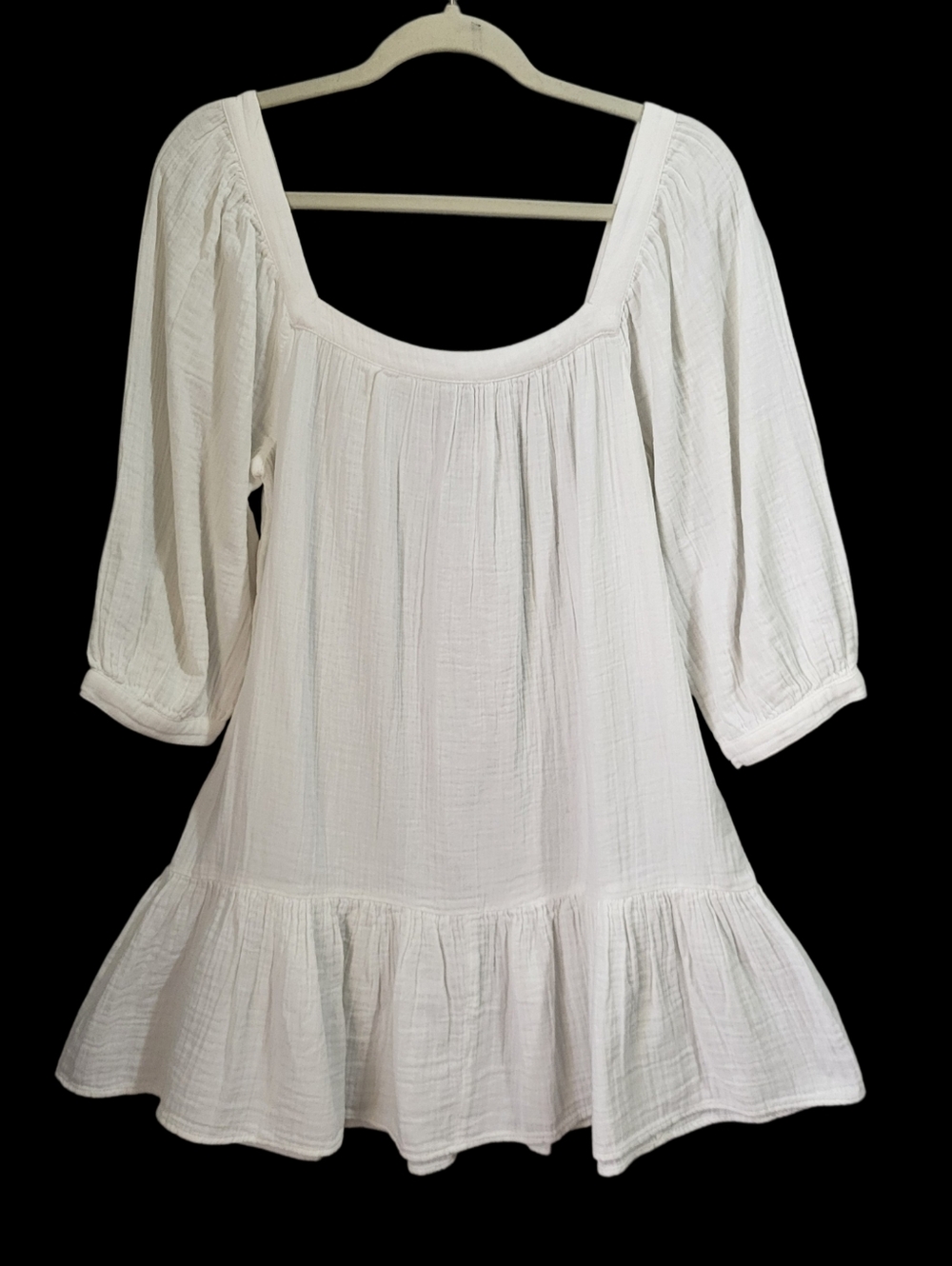 LOFT Flounce Swing Mini Dress Size S 100% Cotton White Square Neck Beachy NWT